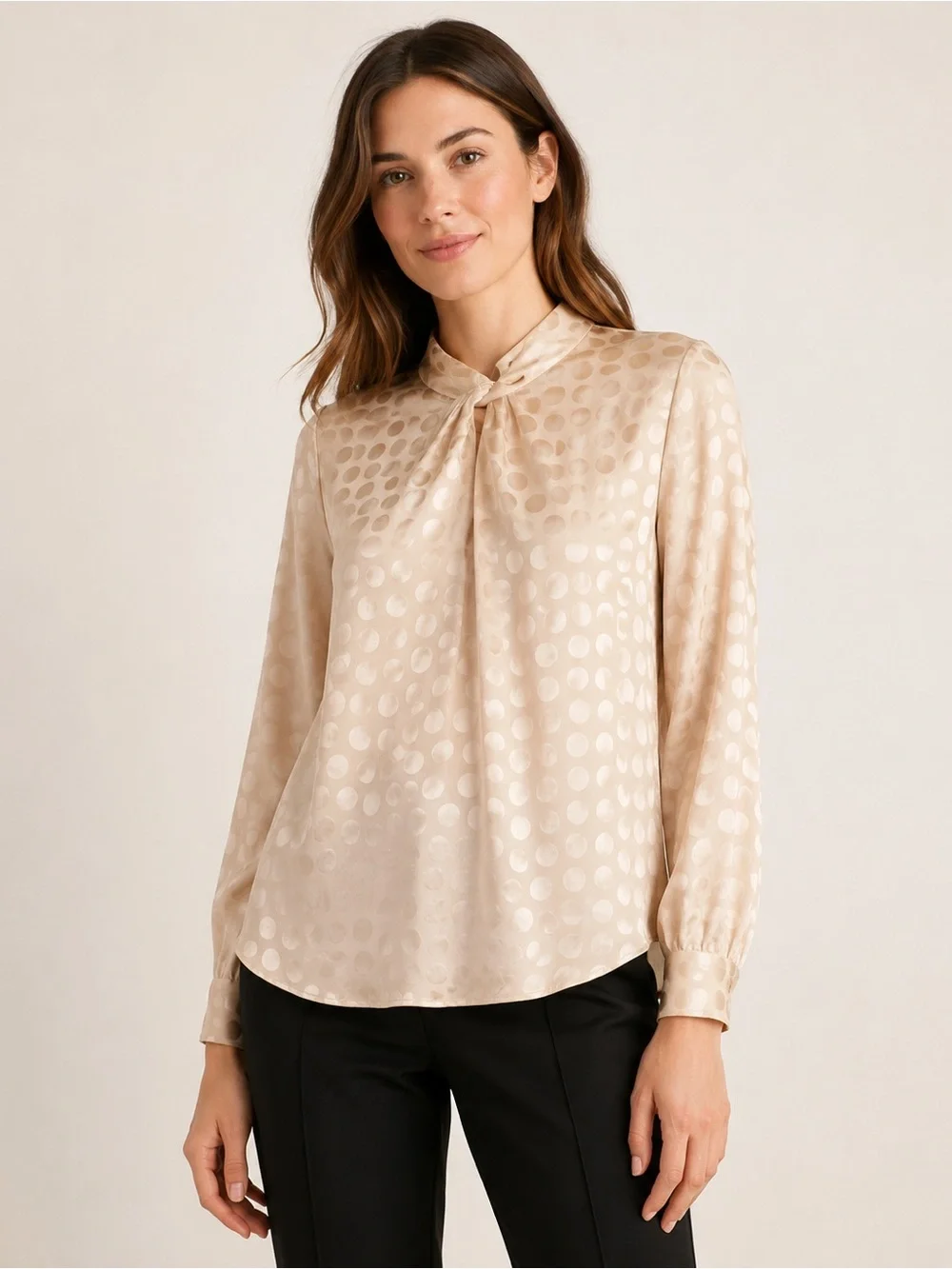 Ann Taylor Champagne Satin Polka Dot Blouse XXS